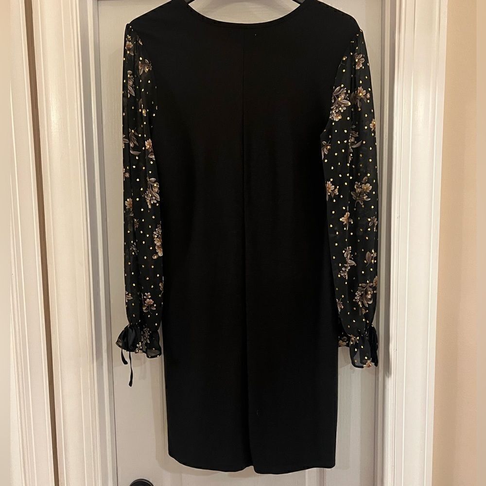 Maurices black dress with sheer floral sleeves and bows size Medium - Picture 5 of 8